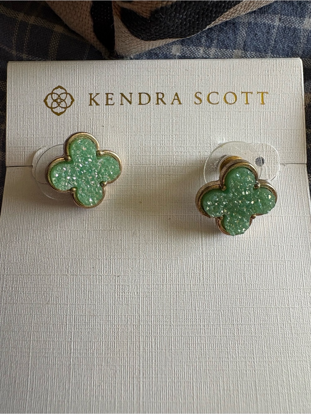 Kendra Scott Green Druzy Clover Stud Earrings